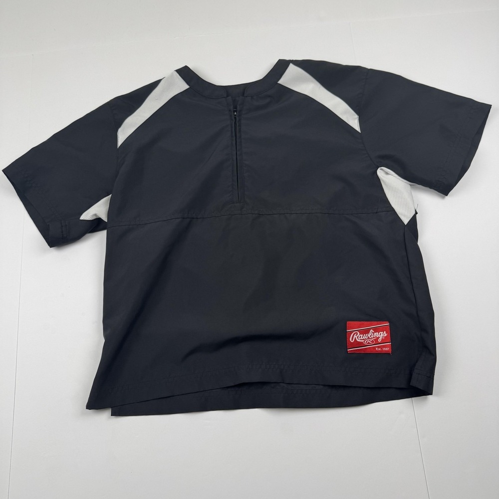 Rawlings Shirt Youth Large Black Gray Short Sleeve 1/4 Zip Baseball Pullover Top